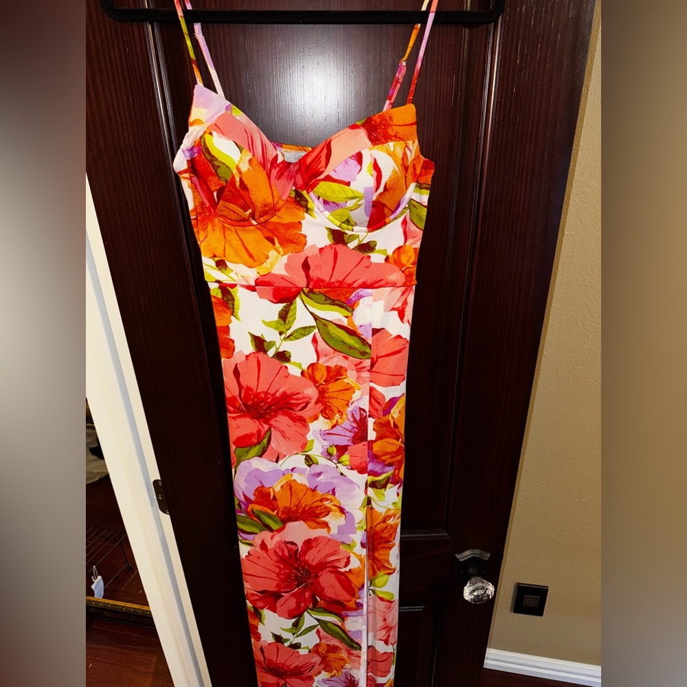 Long summer floral maxi dress with slit
